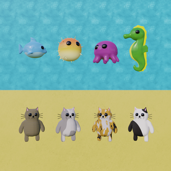 The cover for Seaside Scramble, depicting the marine animals and the land animals from the game on their respective water and sand environments.